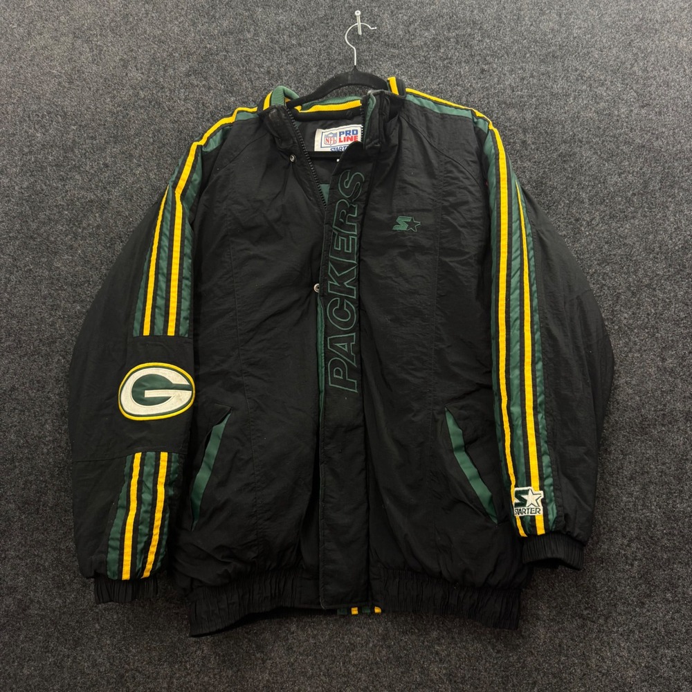 Vintage 90s Green Bay Packers Starter NFL Pro Line Jacket Black Green Mens XL